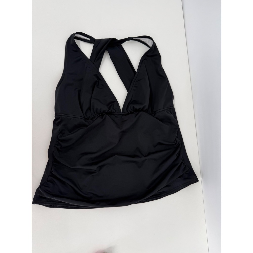 Venus Womens Black Ruched V-Neck‎ Tankini Swim Top Sz 14 Cross Back Straps